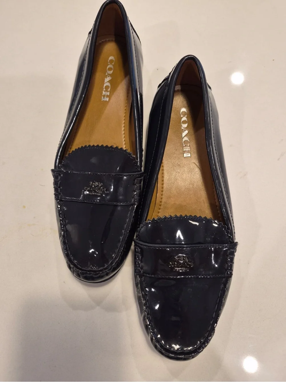 COACH Women's Navy Patent Leather Penny Loafers size 9.5